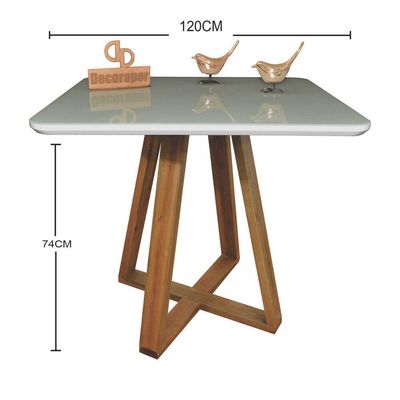 Mesa Jantar Base X Tampo Retangular Laca Com Vidro 120x70 Off White