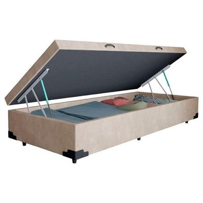 Cama Box Baú Solteiro Suede Serene Bege 88x188x44