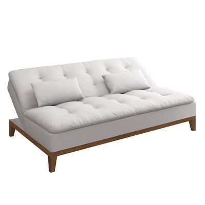 Sofá-Cama 3 Lugares Casal Premium Base e Pés de Madeira Branco