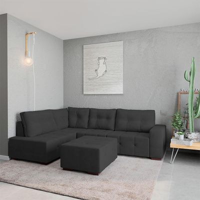 Sofá de Canto 8 Lugares Ipanema Suede Cinza Escuro