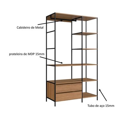 Conjunto de Guarda-Roupa Closet Paricel 2 GV com 2 Mesas de Cabeceira 1 GV Mel e Grafite