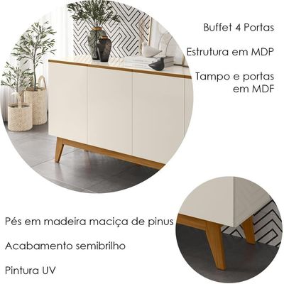 Balcao Buffet Ares 4 Portas 161 Cm Henn Off White Nature