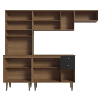 Armário Cozinha Compacta 235cm Rustic/Preto Gourmet 02