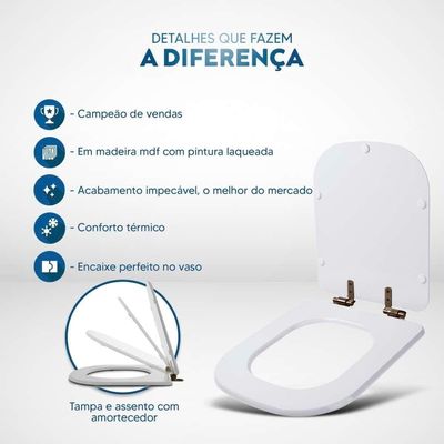Tampa De Vaso Laqueado Com Amortecedor Quadra Marrom Fosco Para Bacia Deca Com Ferragem Marrom