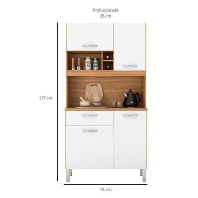 Kit de Cozinha Malta 4 Portas 1 Gaveta Amêndola e Branco