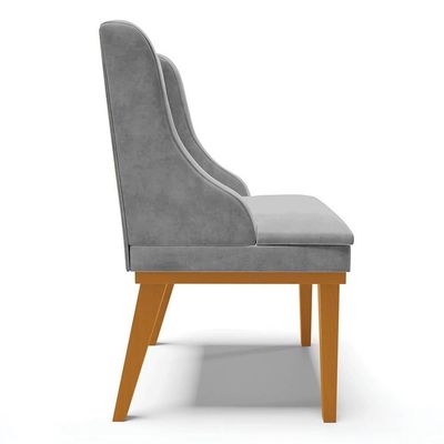 Kit 4 Cadeiras Estofadas Para Sala De Jantar Base Fixa De Madeira Castanho Lia Suede Cinza - Ibiza