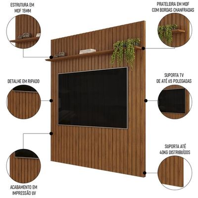 Painel Para 65 Polegadas Ripado 183x240cm Pratisk D04 Freijó - Mpozenato
