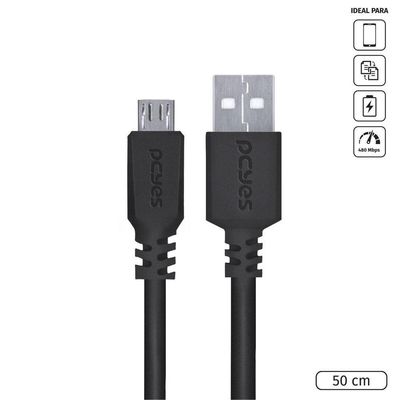 Cabo Micro Usb Para Usb A 2.0 50cm Preto - Pmuap-05