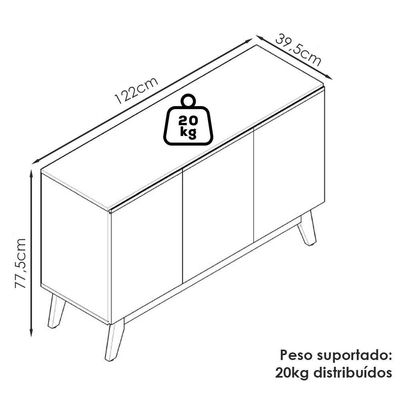Balcao Buffet Ares 3 Portas 122 Cm Henn Off White Nature