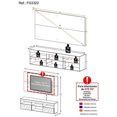 Rack Suspenso Espelho E Painel Para Tv Até 65´Flórida Fg3322