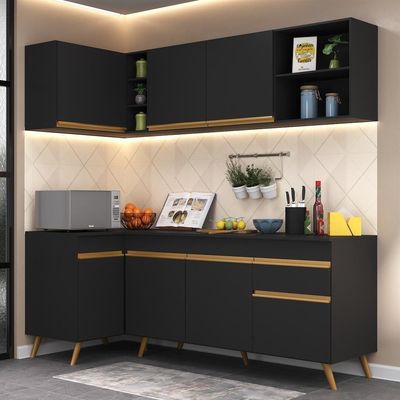 Cozinha Compacta De Canto Mp2058 Com Armário E Balcão Preta