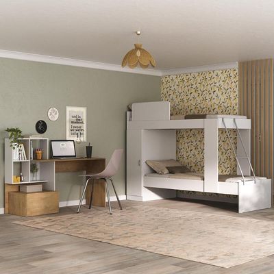 Conjunto Quarto Beliche Com Colchão/escrivaninha Multimóveis Mp4227 Branco/rustic Branco/rustic