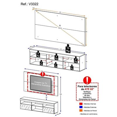 Rack Com Painel Tv 65" Espelho Flórida Multimóveis V3322