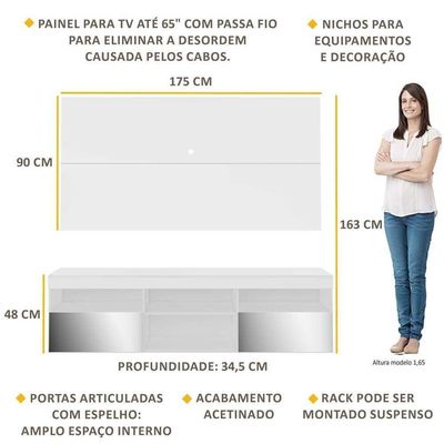 Rack Com Painel Tv 65" Espelho Flórida Multimóveis V3322