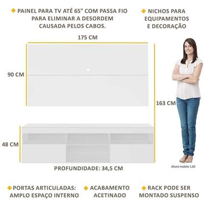 Rack Com Painel Tv 65" Multimóveis V3299 Branco