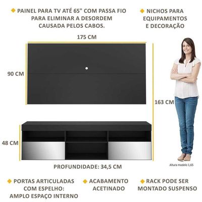 Rack Com Painel Tv 65" Espelho Flórida Multimóveis V3322