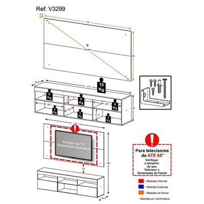 Rack Com Painel Tv 65" Suspenso Multimóveis V3299 Duna