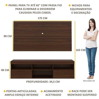 Rack Com Painel Tv 65" Suspenso Multimóveis V3299 Duna