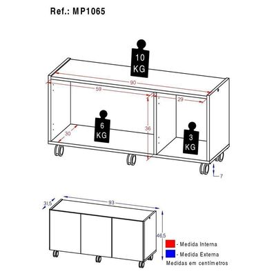 Rack Para Tv Até 32 Polegadas Com 3 Portas E Rodízios Multimóveis Mp1065 Branco Branco