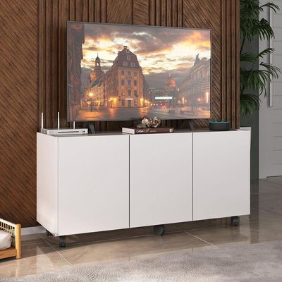 Rack Para Tv Até 32 Polegadas Com 3 Portas E Rodízios Multimóveis Mp1065 Branco Branco