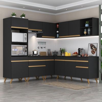 Cozinha Completa De Canto Mp2045 Com Armário E Balcão Preta