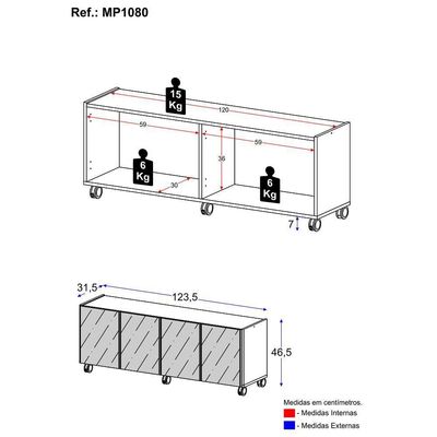 Rack Tv Até 50 Polegadas Com Rodízios E Espelhos Mp1080 Rustic Rustic