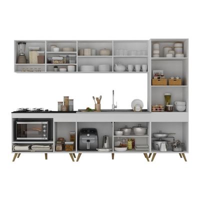 Cozinha Modulada Completa Compacta 5 Peças Com Balcão Para Cooktop Veneza Multimóveis Mp2270 Branco Dourado