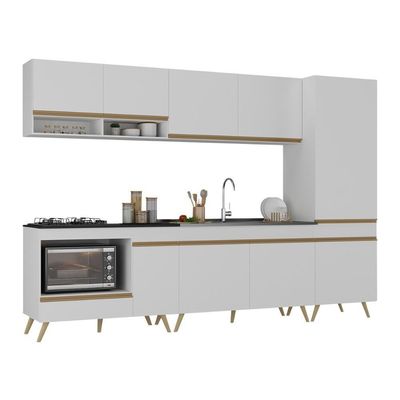 Cozinha Modulada Completa Compacta 5 Peças Com Balcão Para Cooktop Veneza Multimóveis Mp2270 Branco Dourado