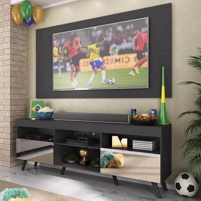 Rack C/ Painel Tv 65" Com Espelho Holanda Br3138 Preto