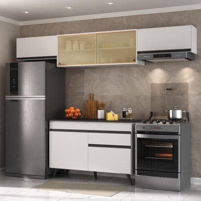 Armário De Cozinha Compacta 260cm Veneza Multimóveis V3698 Branco/preto Branco/preto