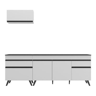 Armário De Cozinha Compacta 220cm Veneza Multimóveis V2074 Branco/preto Branco/preto