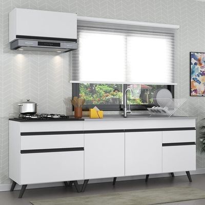 Armário De Cozinha Compacta 220cm Veneza Multimóveis V2074 Branco/preto Branco/preto