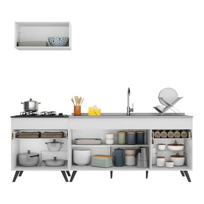 Armário De Cozinha Compacta 220cm Veneza Multimóveis V2074 Branco/preto Branco/preto