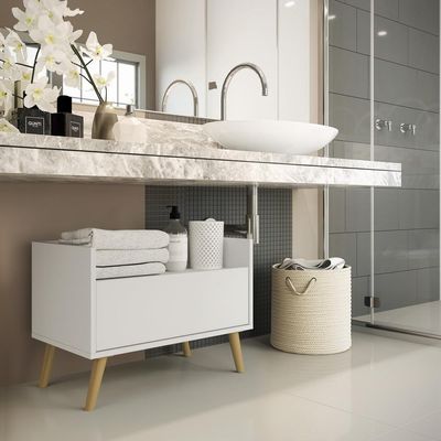 Gabinete De Banheiro Retrô 60 Cm Fg3624 Branco/natural