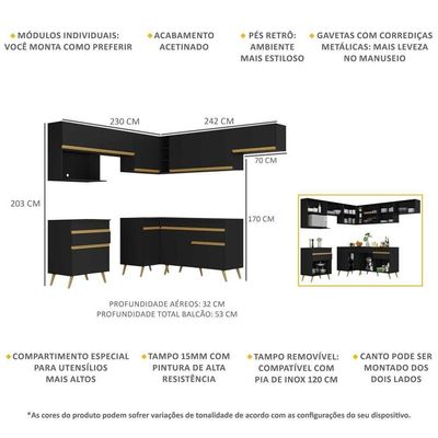 Cozinha Completa De Canto Gb Mp2071 Com Armário E Balcão