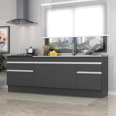 Kit Com 2 Balcões De Cozinha 150cm E 70cm Com Rodapé Veneza Multimóveis V2108 Preto/branco