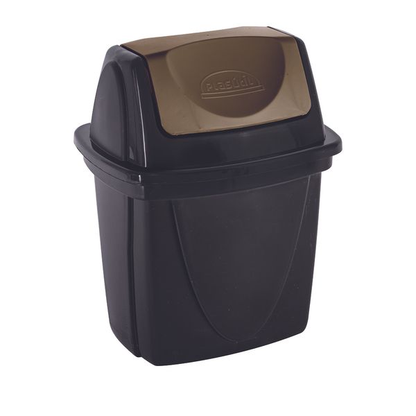 Lixeira de Plástico com Tampa Dourada Plasútil Ecoblack Preta 4,9L