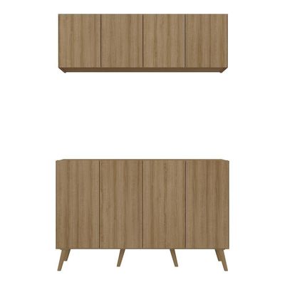 Conjunto Cantinho Do Café Retrô Armário E Aparador 4 Portas Multimóveis Mp1084 Rustic/natural