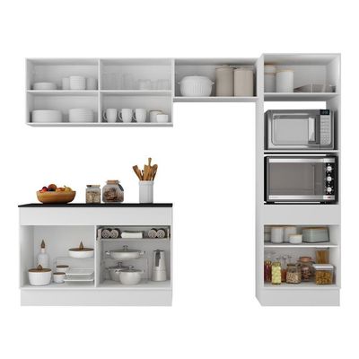 Armário De Cozinha Compacta 4 Peças Com Rodapé Mp2193 Made Multimóveis Branco Branco