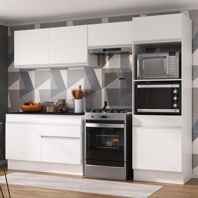 Armário De Cozinha Compacta 4 Peças Com Rodapé Mp2193 Made Multimóveis Branco Branco