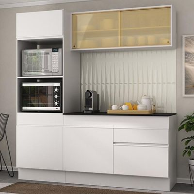Armário De Cozinha Compacta 3 Peças Com Rodapé Mp2178 Made Multimóveis Branco Branco