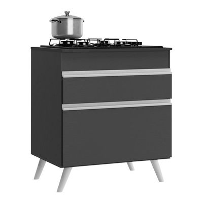Balcão Cozinha Para Cooktop 70Cm 1 Porta Preto/branco