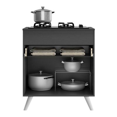 Balcão Cozinha Para Cooktop 70Cm 1 Porta Preto/branco