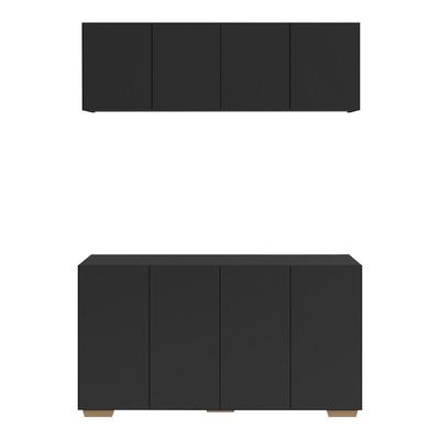 Conjunto Lavanderia Multiuso Armário Aéreo E Balcão Mp5054 Preto natural