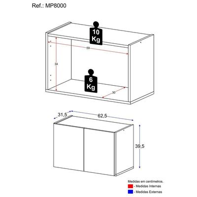 Aparador Buffet Suspenso 2 Portas Multimóveis Mp8000 Branco Branco