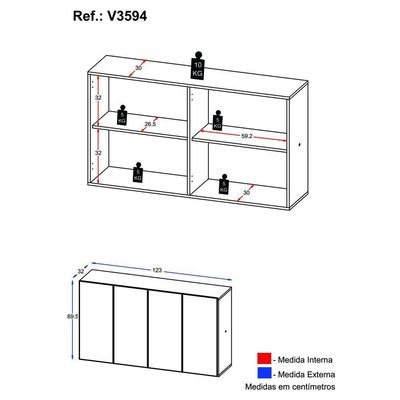 Aparador Buffet 4 Portas Viena V3604 Rustic/Preto