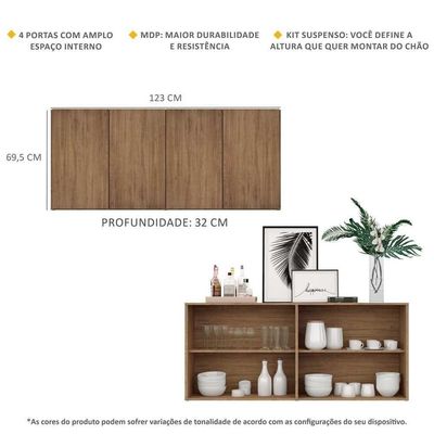 Aparador Buffet 4 Portas Viena V3604 Rustic/Preto