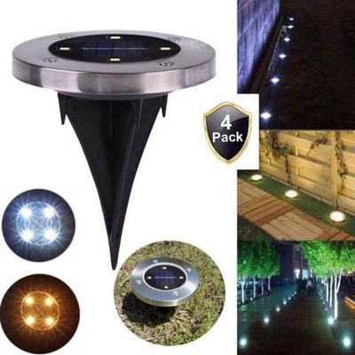 Kit 4 Luminaria 8 Leds Solar Spot Balizador Inox Espeto Jardim Escada Refletor Chao Decoracao