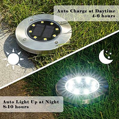 Kit 4 Luminaria 8 Leds Solar Spot Balizador Inox Espeto Jardim Escada Refletor Chao Decoracao