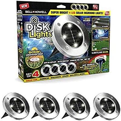 Kit 4 Luminaria 8 Leds Solar Spot Balizador Inox Espeto Jardim Escada Refletor Chao Decoracao